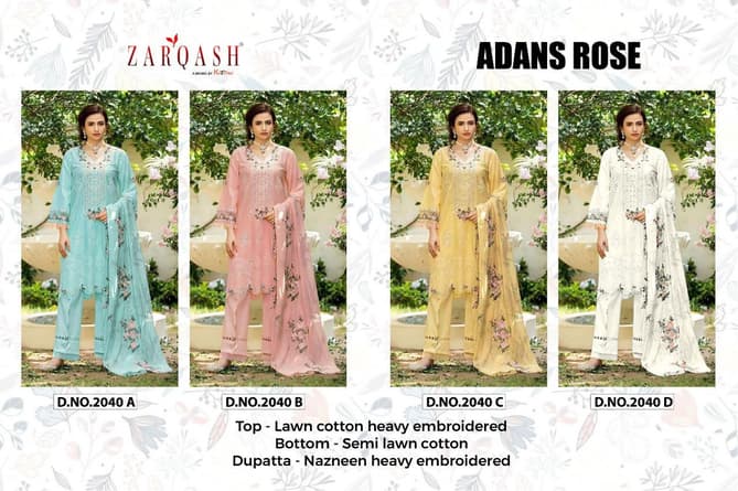 Zarqash Adans Rose New Fancy Wear Designer Lawn Cotton Pakistani Salwar Kameez